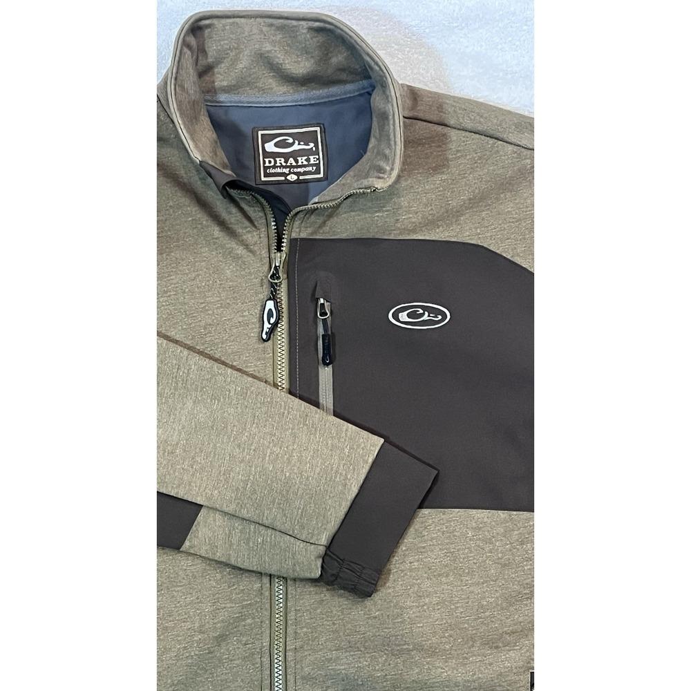 Drake Waterfowl Hybrid‎ Windproof Full Zip Jacket Size L Military Olive Heather